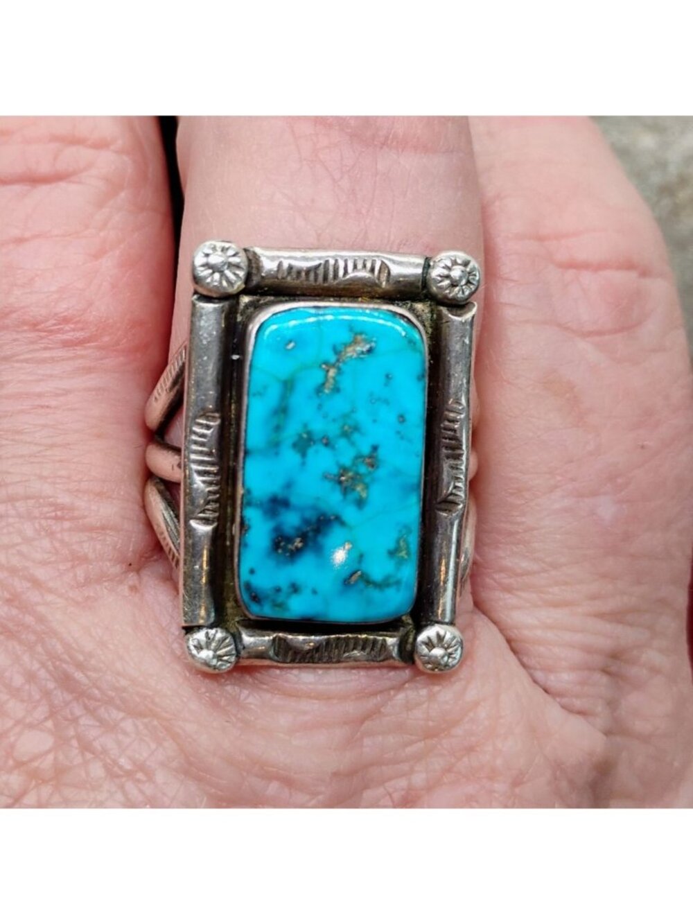 Vtg Native Signed BC Sterling Silver Turquoise Ring Sz 10.5 Mens Unisex